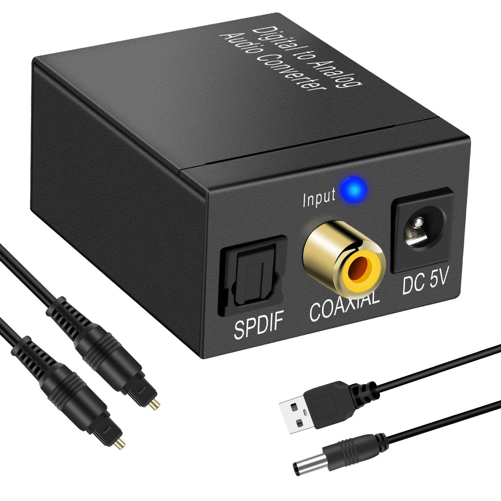 Friencity Digital to Analog Audio Converter, Digital SPDIF Optical Toslink Coaxial to Stereo AUX L/R RCA 3.5mm Jack Adapter w/Optical Cable for TV HD DVD Blu-ray PS3 PS4 Amps Cinema, Plug n Play Small 1