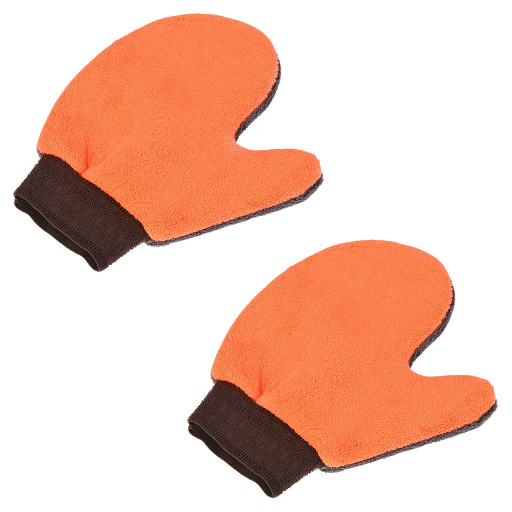 MECCANIXITY Microfiber Wash Gloves Chenille Washing Sponge Mitten Dry Duster with Thumb for House Cleaning, Grey Orange Pack of 2 Grey, Orange