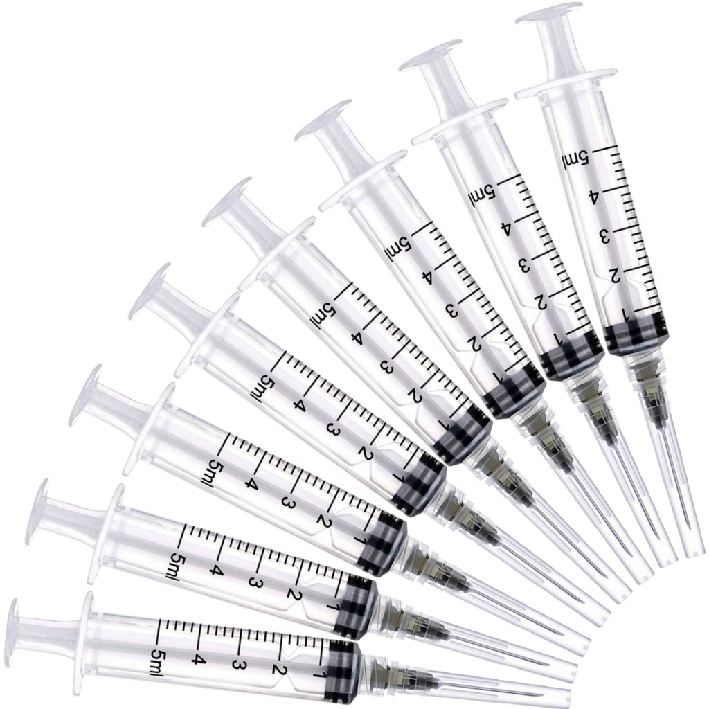 20 Pack 5ml Industrial Sterile Syringes with 22Ga 1.2 Inch, Plastic Disposable Syringe for Scientific Labs, Liquids Refilling and Measuring 5 ml