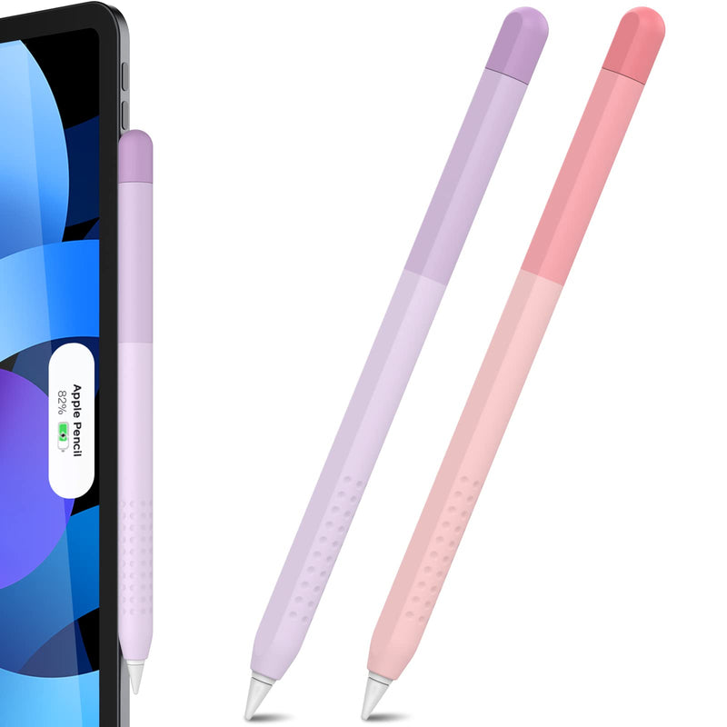 2 Pack Delidigi Compatible with Apple Pencil Case 2nd Generation, Gradient Color Case Sleeve Silicone Cover Accessories for Apple Pencil 2nd Gen (Pink+Lavender) Pink+Lavender