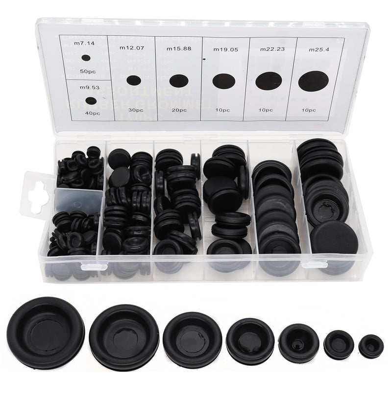 cSeao 170pcs Black Rubber Grommet Assortment Kit, 7 Sizes Eyelet Ring Gasket 1/4" 5/16" 3/8" 7/16" 1/2" 5/8" 3/4" 7/8" 1"