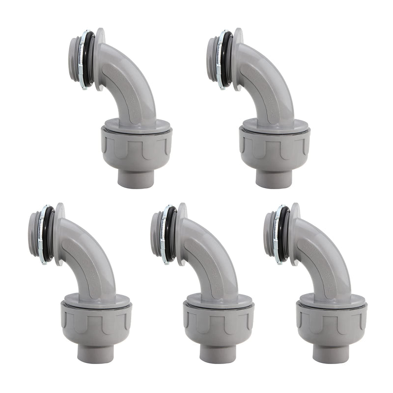 3/4 Inch Flexible Conduit Liquid Tight Connector Nonmetallic Liquid Tight 90°Conduit PVC Flexible Electrical Conduit Fittings UL Listed 5PACK 5 Pack