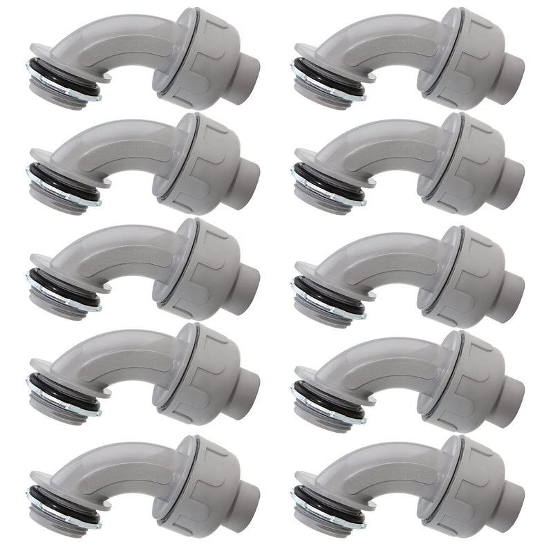 3/4 Inch Flexible Conduit Liquid Tight Connector Nonmetallic Liquid Tight 90° Conduit PVC Flexible Electrical Conduit Fittings UL Listed 10PACK 10 Pack