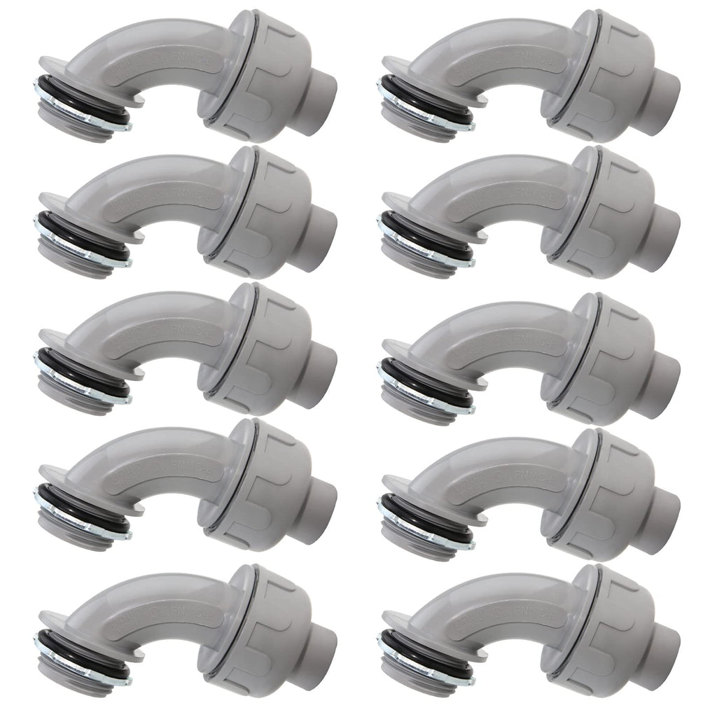 1/2 Inch Flexible Conduit Liquid Tight Connector Nonmetallic Liquid Tight 90° Conduit PVC Flexible Electrical Conduit Fittings UL Listed 10PACK 10 Pack