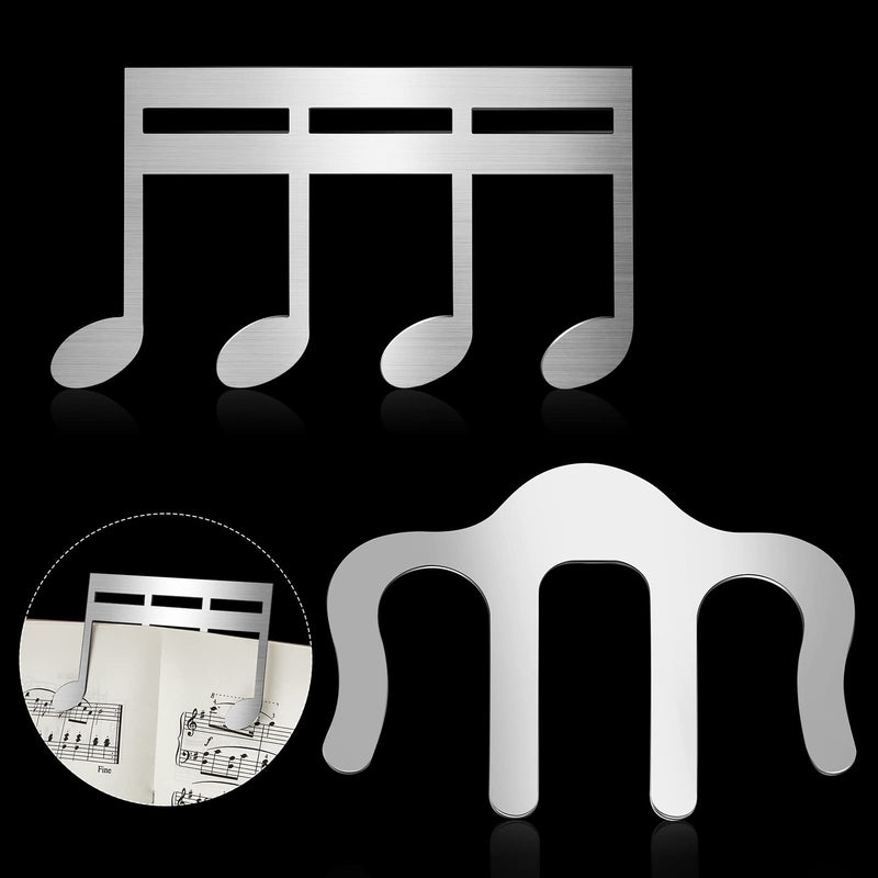 2 Pcs Metal Music Book Clip and Page Holder Silver Sheet Music Holders Adorable Piano Accessories Note Shape Book Holder Piano Player Gifts Music Stand Accessories Holder for Keyboard Guitar