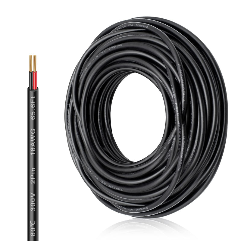 18 Gauge 2 Conductor 10 M / 32.8FT Electrical Wire, 18 AWG Extension Cord Stranded PVC Copper Cable, 12V/24V Cable, Flexible Low Voltage LED Cable for LED Strips Lamps Lighting 18AWG/32.8FT