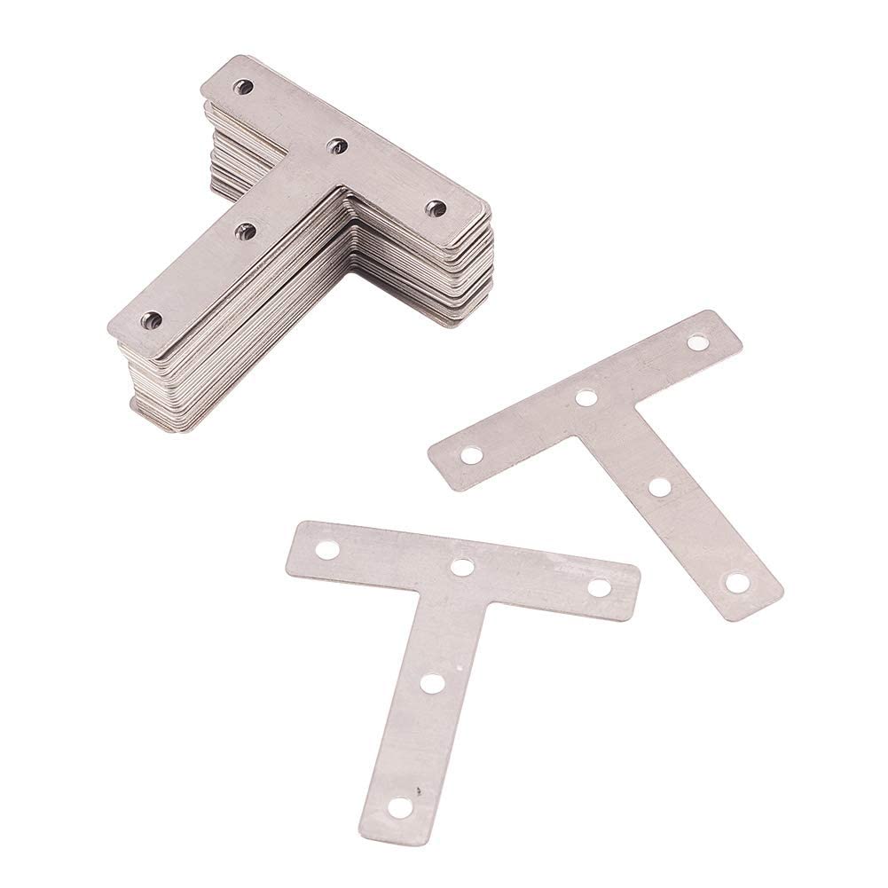Jutagoss 30 PCS T-Shaped Repair Plate 3.15" x 3.15" 304 Stainless Steel Brushed Surface Plane Connection Angle Bracket Gusset