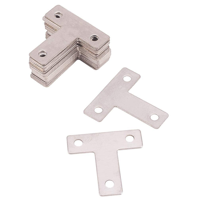 Jutagoss 20 PCS T-Shaped Repair Plate 1.57" x 1.57" 304 Stainless Steel Brushed Surface Plane Connection Angle Bracket Gusset