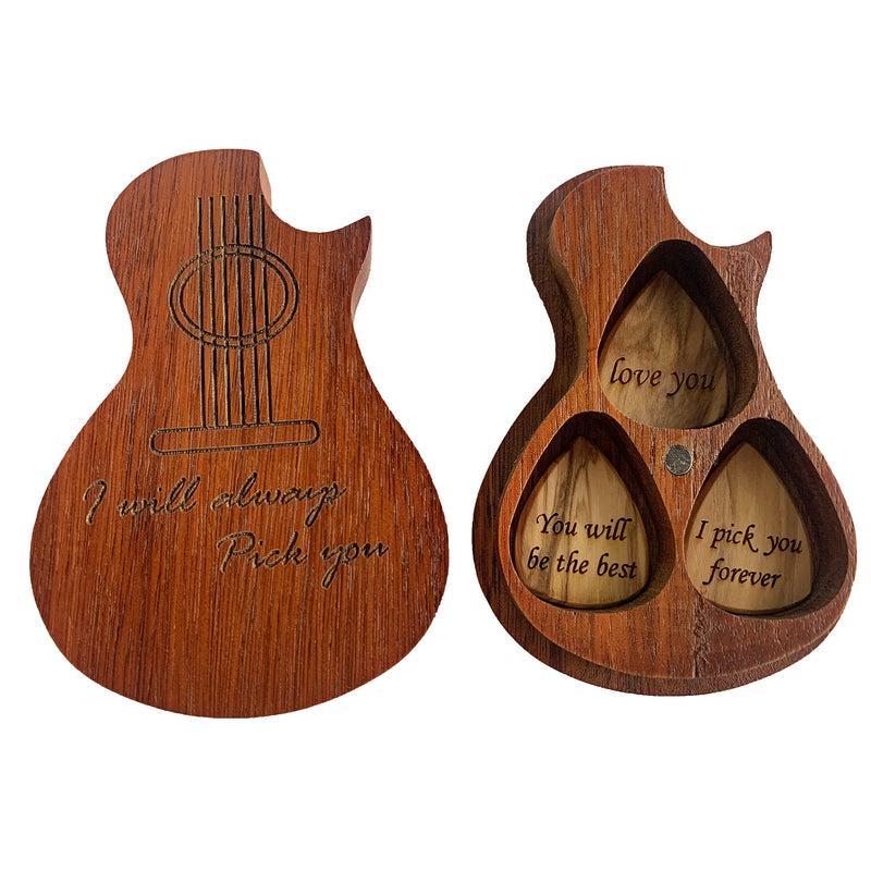 [AUSTRALIA] - I'll Always Pick You Guitar Pick Holder with 3 pcs wood Guitar Picks Wooden Guitar Shaped Pick Box Unique Music Gift For Couples Father’s Day Mother's Day Musician Family 
