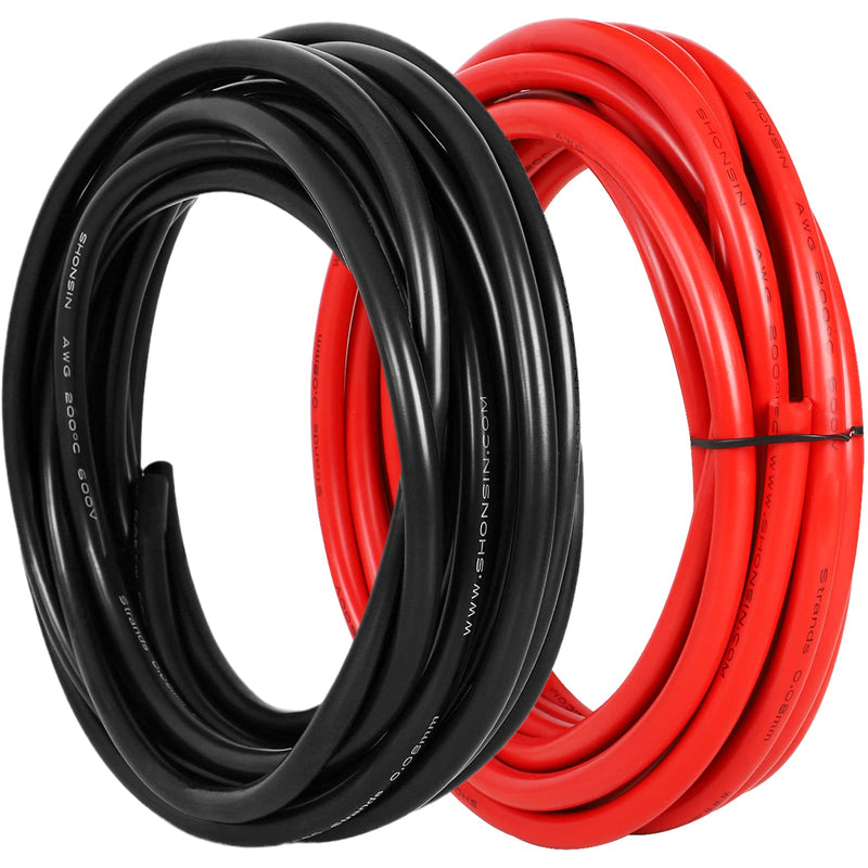 Shonsin 8 Gauge Silicone Wire 10ft Black & 10ft Red, Ultra Flexible 8 AWG Welding Cable 1650 * 0.08mm Stranded Tinned Copper 600V 200℃ - RC, Battery, Car, Inverter 8AWG 10FT&10FT Red & Black