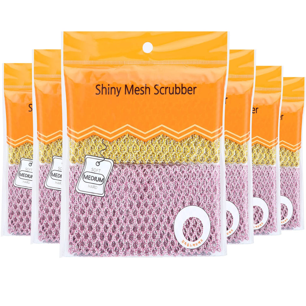 12 Pcs Mesh Dish Scrubber Heavy Duty Scouring Pads Dish Washing Net Cloths Replace Cleaning Kitchen Scrubber Netted Metal Scrubbers for Dishes Washing, Gold and Purple