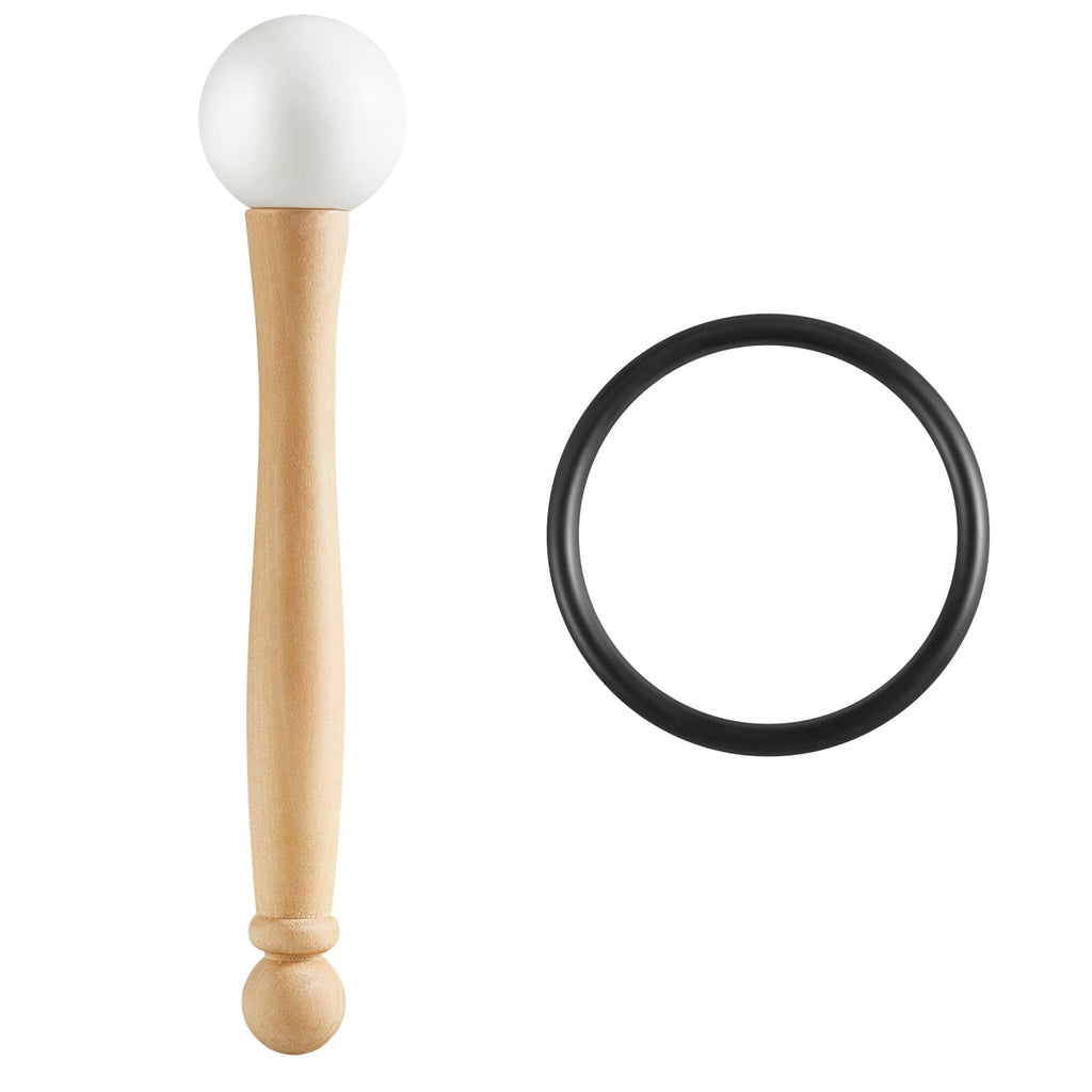 Singing Bowl Mallet and Rubber O Ring Singing Bowl Strikers with Wooden Handle Rubber Head for Playing Crystal Singing Bowl