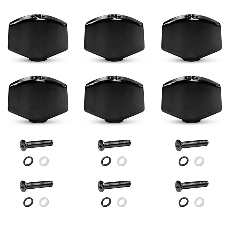 MAXCHEER 6PCS Metal Big Square Shape Guitar Tuning Peg Tuners Machine Head Replacemen Buttons knob Handle Tip (Black) Black