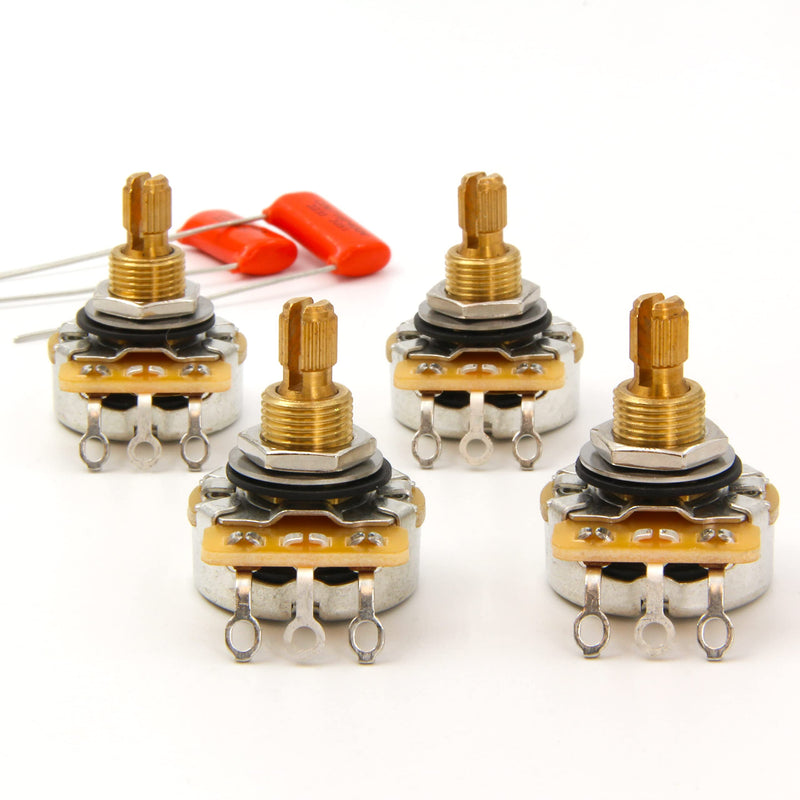 (4) TAOT CTS 500K SHORT SPLIT Shaft Potentiometers + (2) Orange Drop .022/400v Capacitors for Electric Guitar