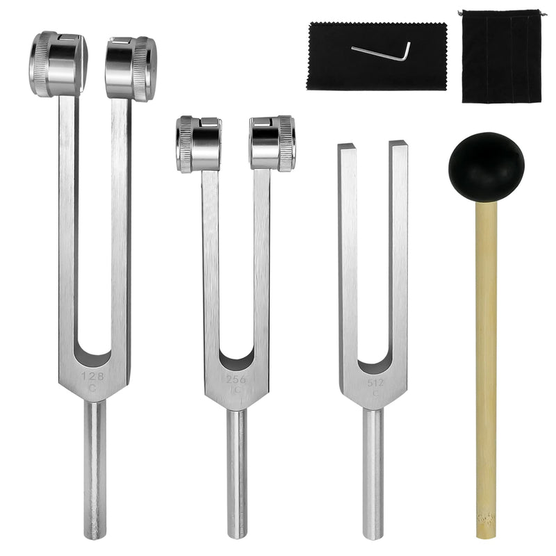 Tuning Fork Set 3 Pcs 128Hz 256Hz 512Hz Tuning Forks for Healing Chakra Set with Reflex Hammer Gift for Buddhists Yoga Teacher Sound Healer