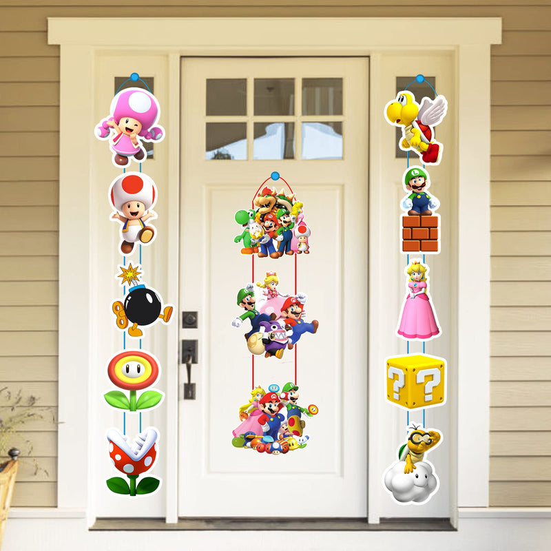 13 Pcs Mari Bros Birthday Party Supplies Party Porch Sign Outdoor Indoor Home Wall Decoration for Boys and Girls Birthday Porch Party Decorations