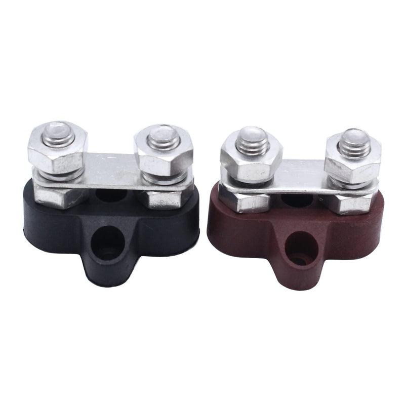 1 Black 1 Red 48V DC Max M8 Dual Terminal Stud Battery Power Distribution Terminal Block Stud Junction Post Universal for Auto Marine Car Trailer RV Boat