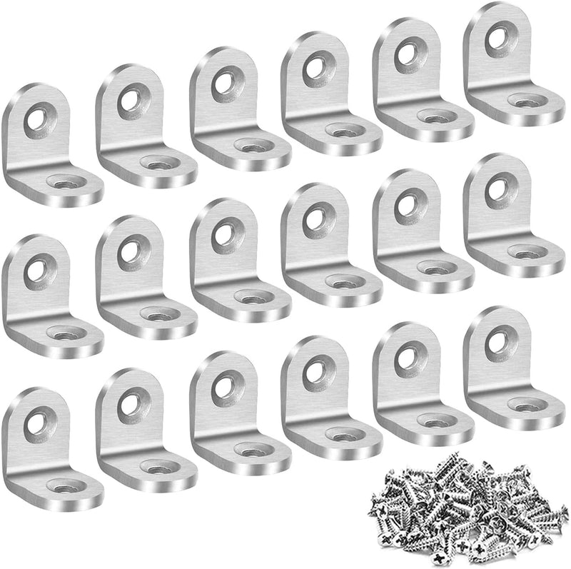 20PCS L Brackets Corner Brace (10PCS 30mm and 10PCS 20mm) Heavy Duty Brackets, Stainless Steel Right Angle Brackets, 90 Degree Brackets for Wood Shelves Dressers Chairs with 40PCS Screws