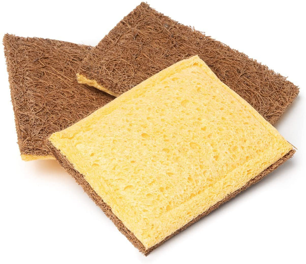 Coconut Scourer Backed with a Cellulose Sponge | Eco Sponge by New Living | Natural Dishwashing Sponges | Biodegradable and Home Compostable | Eco Friendly Washing Up (4) 4