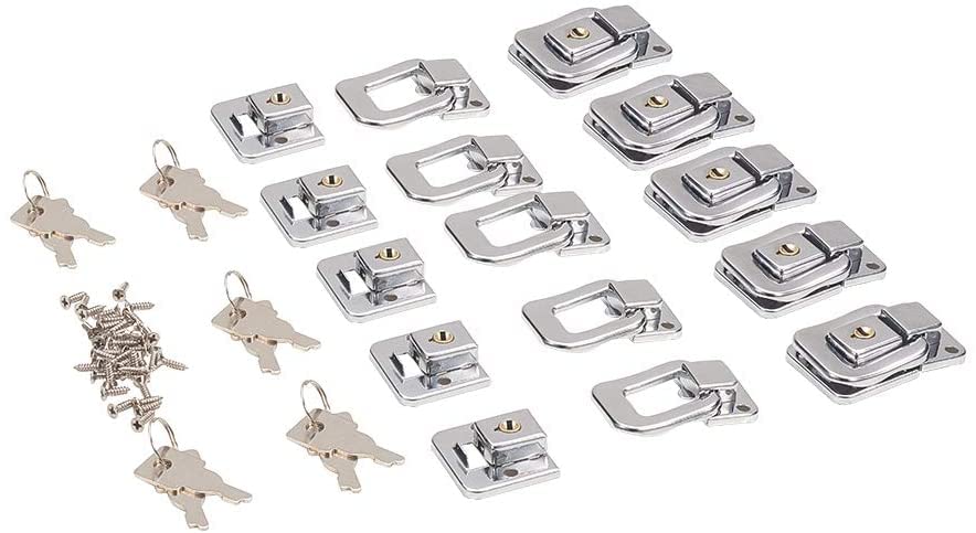 Heyiarbeit 10PCS Suitcase Hasp 1.61" x 1.10" Iron Small Size Silver Latch with Keys and Screws