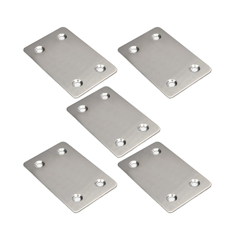Heyiarbeit 5 PCS Flat Fixed Straight Bracket Repair Board 2.36" x 1.5"Brushed Stainless Steel Surface Connection Angle Bracket Gusset Plate