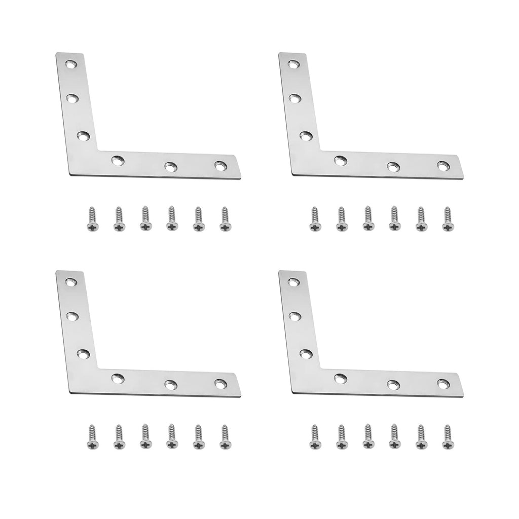 Heyiarbeit 4PCS L-Shaped Right Angle Bracket (L x W) Stainless Steel Right Angle Bracket Fastener Silver Tone
