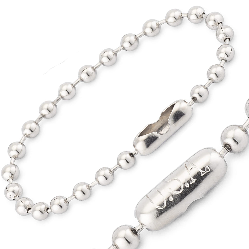 4.5” Beaded Ball Chains with Connectors, Bead Size #6 Tag Chains | Made in USA (Stainless Steel) Stainless Steel