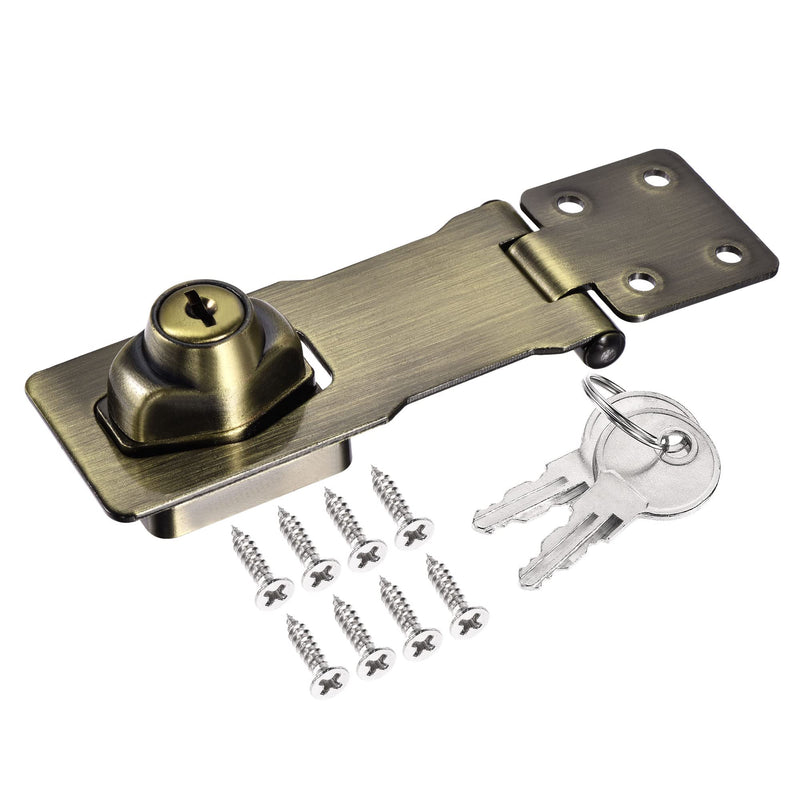 MECCANIXITY 4 Inch Keyed Different Hasp Lock Zinc Alloy Twist Knob Locking for Cabinet Door Cupboard, Bronze