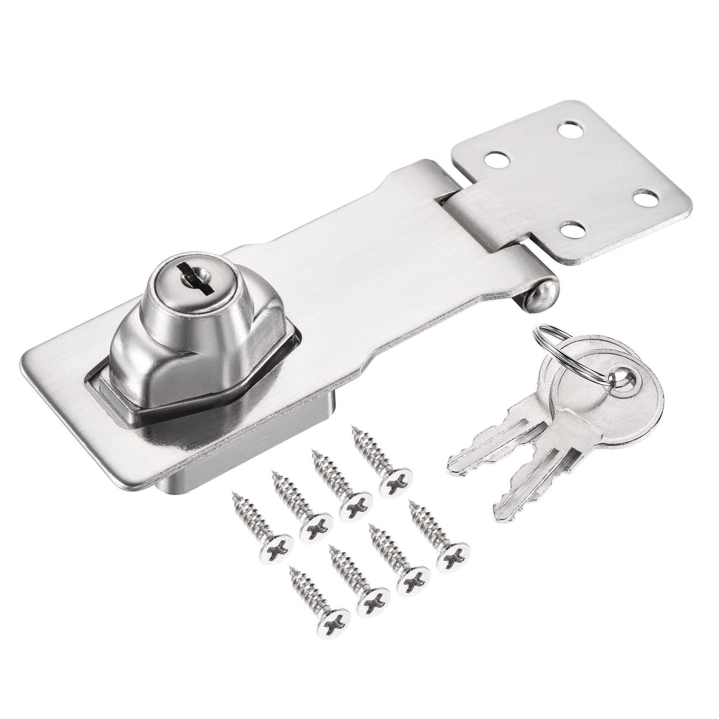 MECCANIXITY 4 Inch Keyed Alike Hasp Lock Zinc Alloy Twist Knob Locking for Cabinet Door Cupboard, Brushed Silver