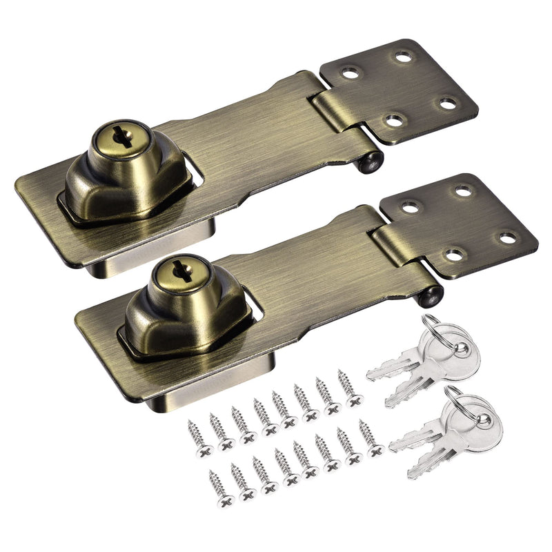 MECCANIXITY 4 Inch Keyed Alike Hasp Lock Zinc Alloy Twist Knob Locking for Cabinet Door Cupboard, Bronze Pack of 2