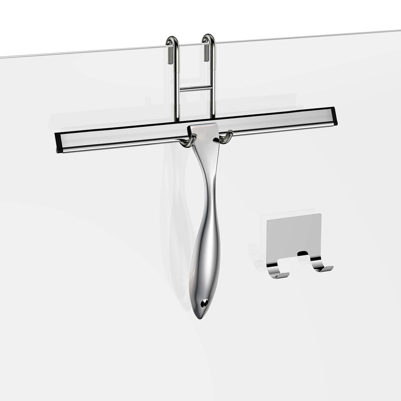 Shower Squeegee for Glass Door 12-Inch Stainless Steel Bathroom Squeegee Window Wiper, 100% Streak-Free, Includes Shower Door Hook and Adhesive Hook, for Window Mirror Tiles Car All-Purpose Squeegee Silver