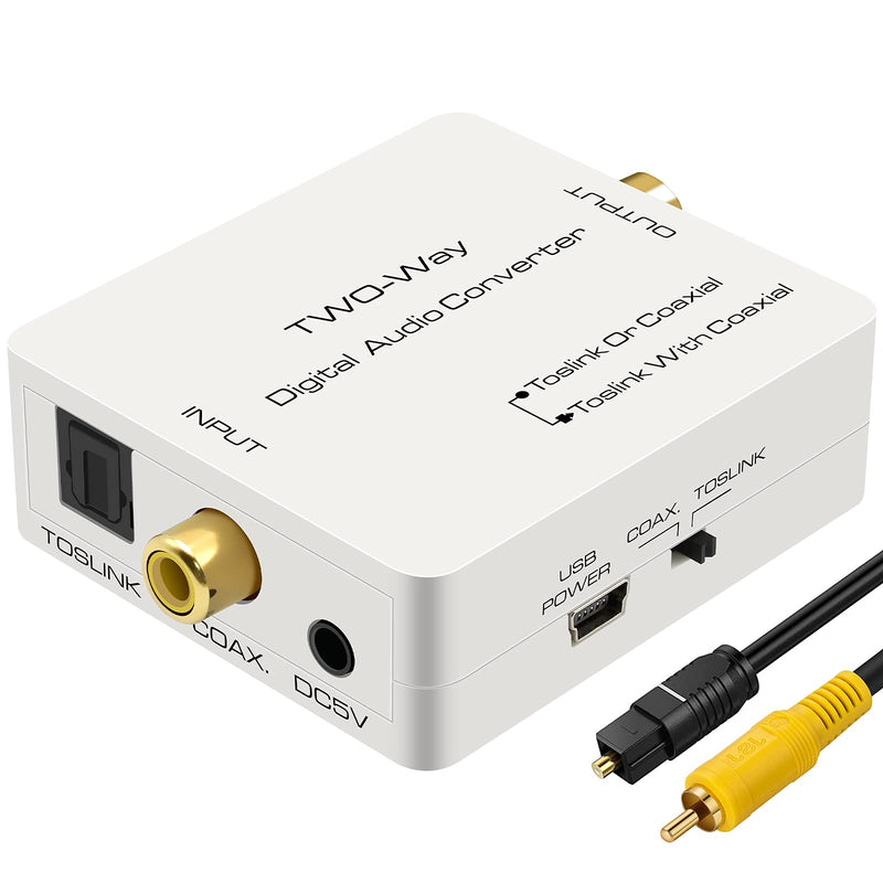 Optical to Coaxial Bidirectional Digital Audio Converter with Optical Coaxial Cable Supports PCM/DTS/Dolby-AC3 5.1 for Amplifier Speaker