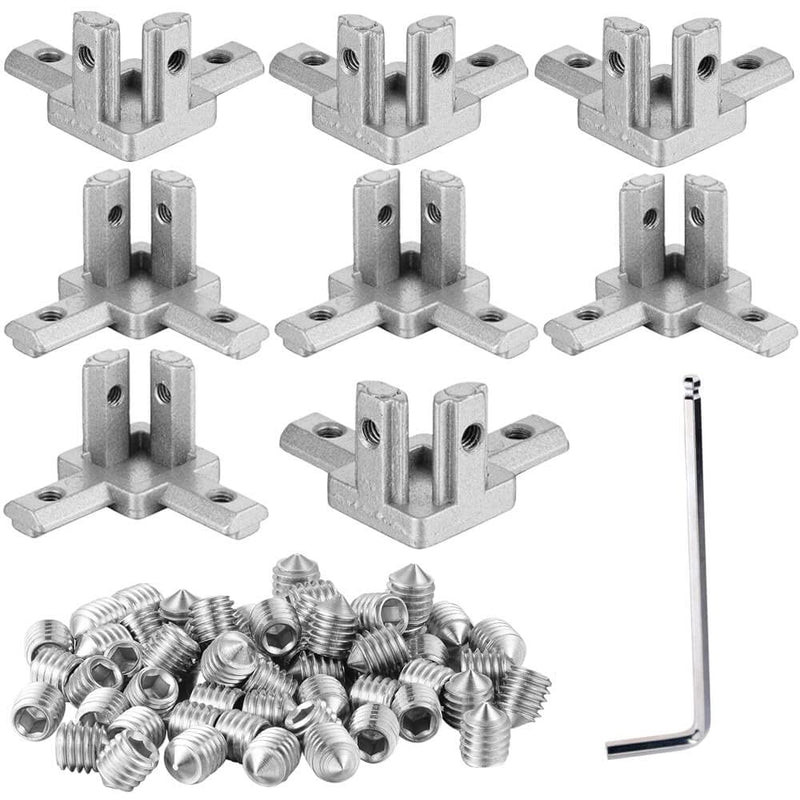 8 Pcs 2020 Series 3-Way End Corner Bracket Solid Connector with M4x 5mm Screws for 6mm Slot Aluminum Profile Accessories(Silver) 8 Sets Silver for 2020 Series 3-way end connectors