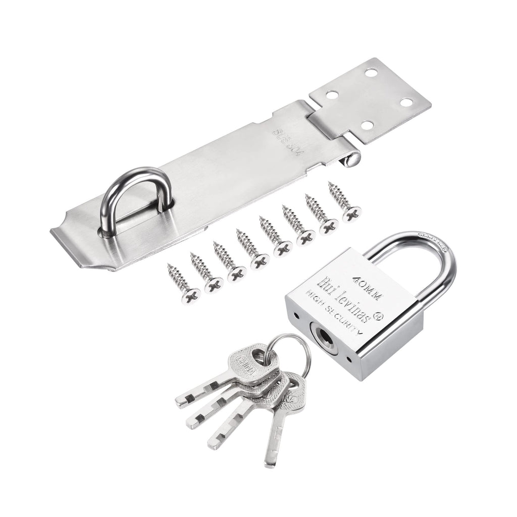 MECCANIXITY 5 Inch Stainless Steel Heavy Door Hasp Lock Keyed Different Clasp with Padlock and Screws for Cabinet Closet Gate, Silver Pack of 2