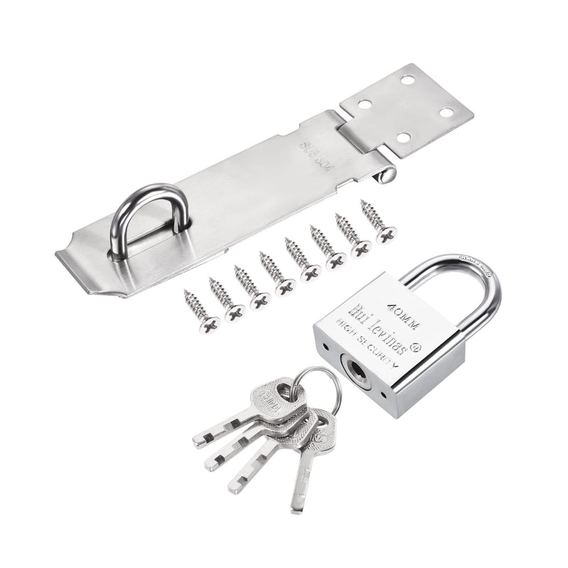 MECCANIXITY 5 Inch Stainless Steel Heavy Door Hasp Lock Keyed Different Clasp with Padlock and Screws for Cabinet Closet Gate, Silver