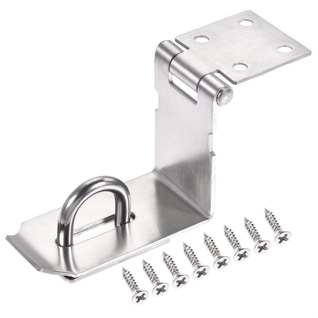 MECCANIXITY 5 Inch Stainless Steel 90 Degree Heavy Door Latch Hasp Lock Padlock Clasp with Screws for Cabinet Closet, Silver
