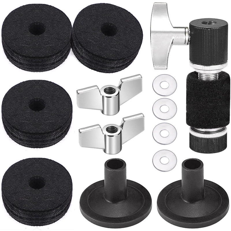 Facmogu 13PCS Cymbal Replacement Accessories, Standard Hi-Hat Clutch, Drum Cymbal Felt Pads Include Wing Nuts & Washers & Plastic Cymbal Sleeves, Replacement for Drum Set - Black 13 PCS