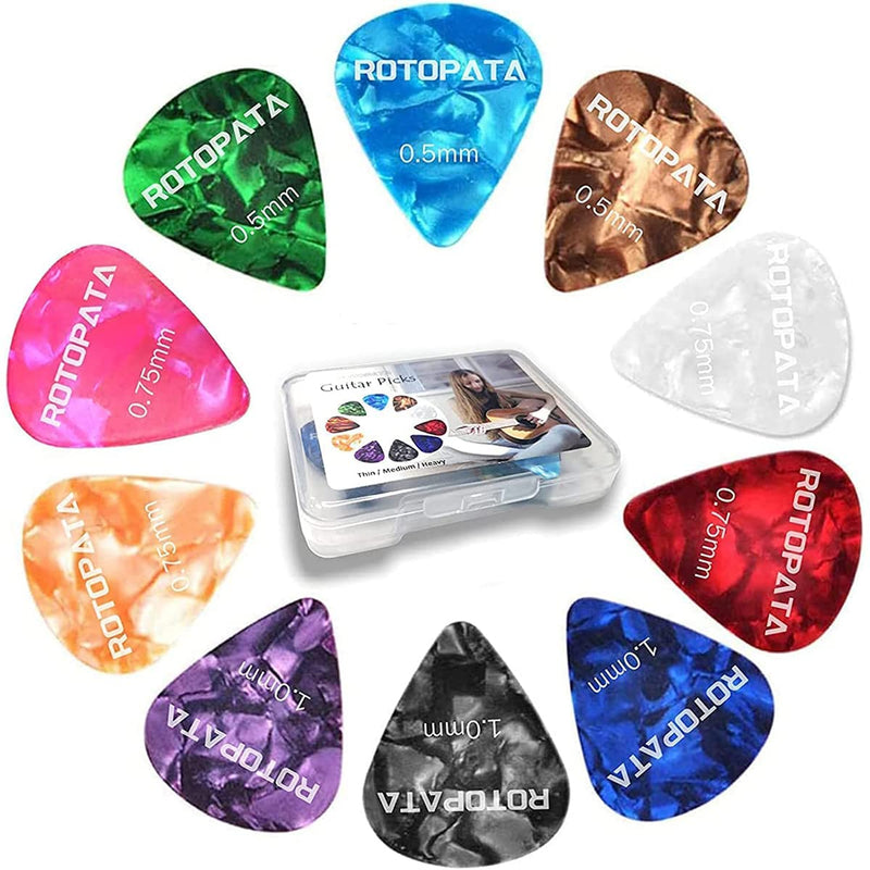30 Pack Guitar Picks Plectrums with Organizer Storage Box, 0.5 0.75 1.0 mm Includes Thin Medium Heavy Thickness & Variety Colorful Celluloid Plectrums for Bass Electric Acoustic Guitars Ukulele 30 Blend