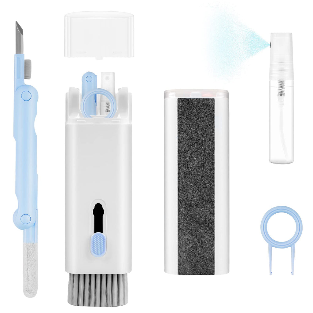 Upgrade Multifunctional 7 in 1 Electronic Cleaner Kit, mac Keyboard Cleaner Kit, and Screen Cleaner with Cleaning Brush, for Airpods/iPad/iPhone/Computer/airpods Charging Box (Blue) White