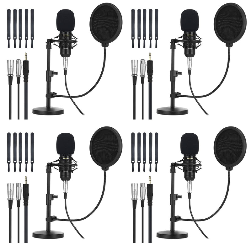4 Pack XLR Condenser Microphone Professional Studio Cardioid Microphone Kit Includes Cardioid Mics Shock Stand Windproof Cotton Blowout Net Metal Stand Male Female Cable for Podcasting Recording