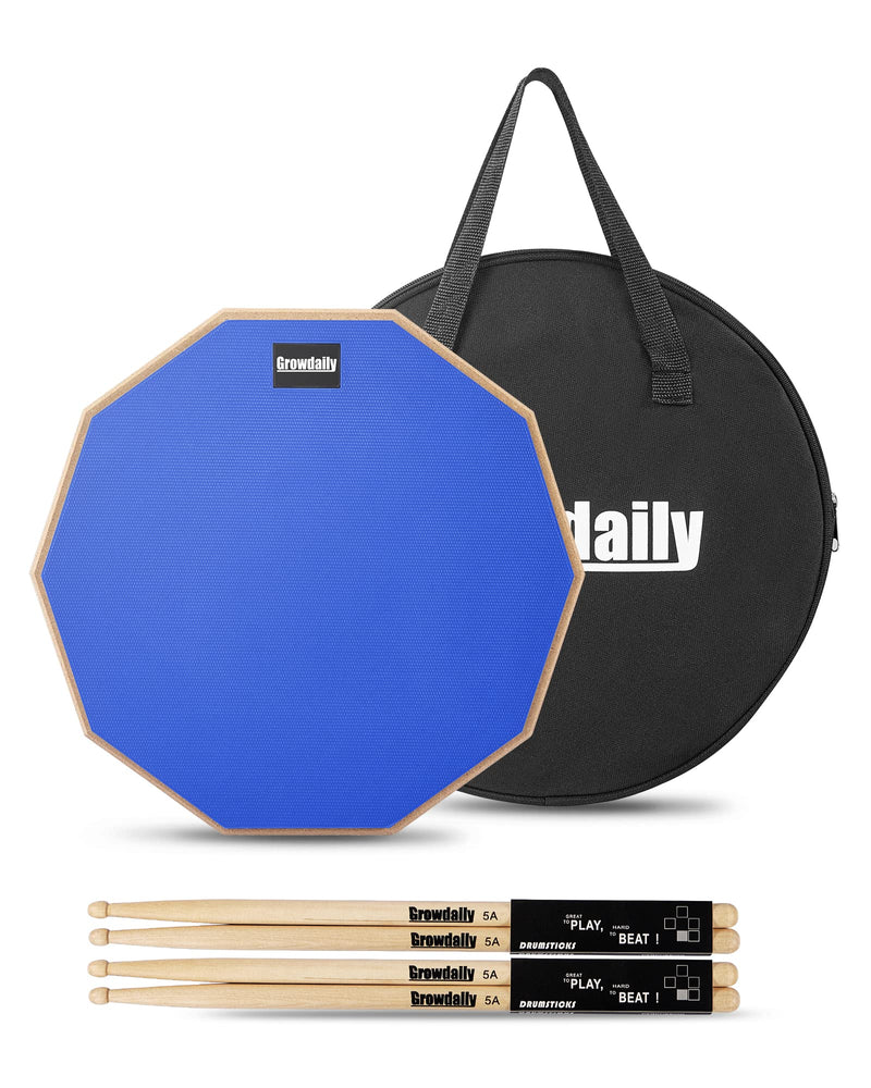 Drum Practice Pad for drumming drum pad and sticks 12 In,Sided With 2 Pairs/4 Maple 5A Drum Sticks & Storage Bag (Blue) Blue