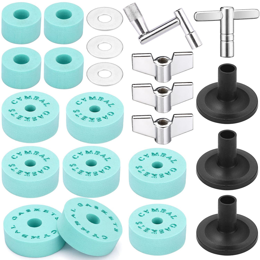 Facmogu 23PCS EVA Material Cymbal Replacement Accessories, Cymbal Stand Tubes, Drum Cymbal EVA Pads Include Wing Nuts, Washers, Cymbal Sleeves & Drum Key - Green