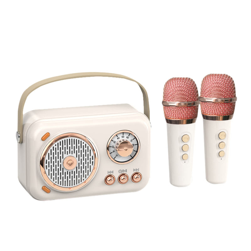 [AUSTRALIA] - Portable Bluetooth Speaker with Microphone Set,Retro Bluetooth Speaker with Home Karaoke Machine,Portable Handheld Karaoke Mics Speaker Machine for Kids and Adults Home Party Birthday(White) 