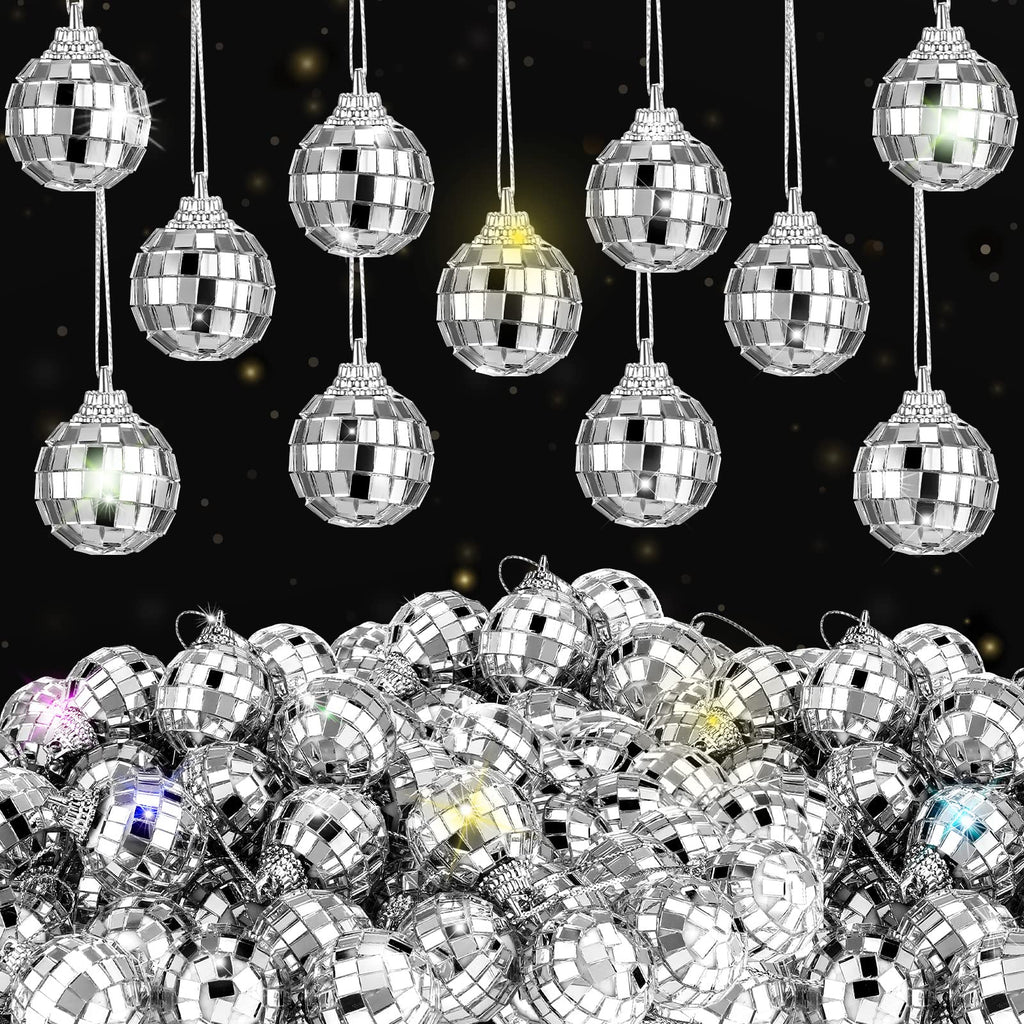 100 Pcs Mini Mirror Disco Ball Ornaments 1.2 Inch Silver Disco Party Decoration Reflective Hanging Disco Ball Ornaments for Christmas Tree for Party Decor Wedding Birthday Stage Props