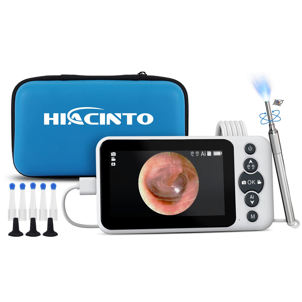 AI Intelligent Visual Digital Otoscope, Hiacinto Ear Wax Removal Tool with 4.5Inch IPS Screen, 3.2mm Ear Camera with Gyroscope, Supports Photo and Video Recording, 32GB Card and Ear Cleaning Kits 4.5Inch AI Otoscope