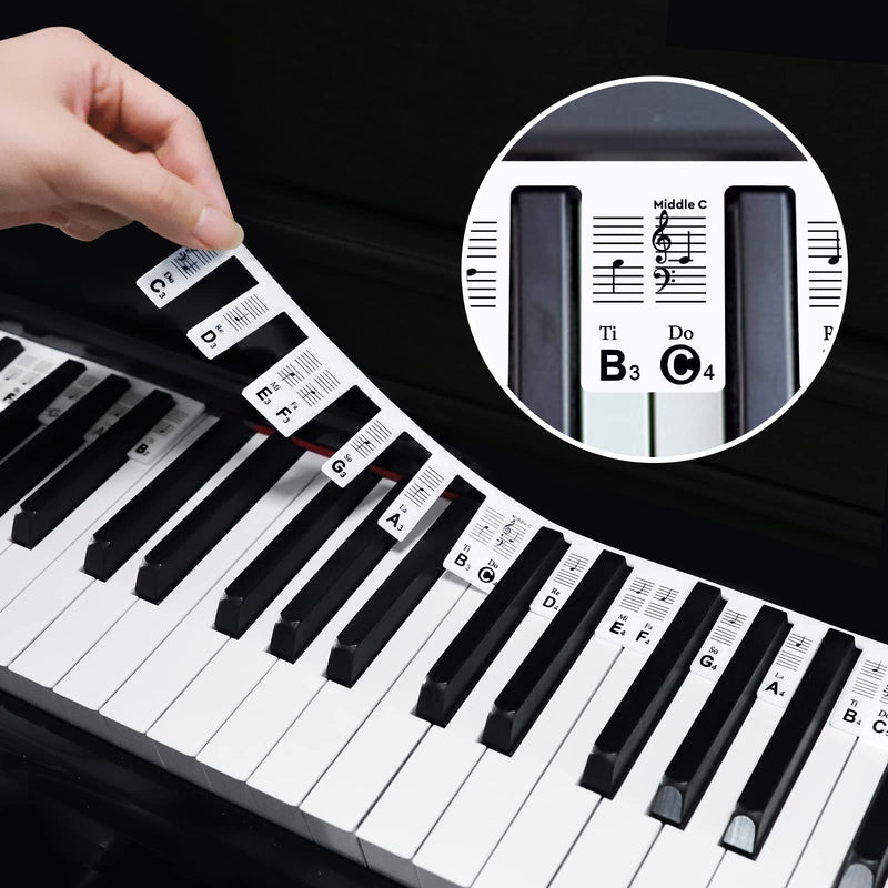 Piano Keyboard Stickers Alternative, DELLAN Silicone Removable Piano Keyboard Note Labels for Beginners and Kids, 88-Key Piano Accessories (Black) Classic Black