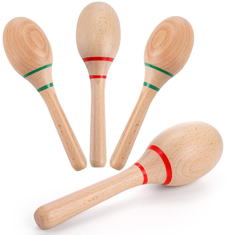 Foraineam 4 Pieces Maracas 8 inch Wooden Hand Percussion Rattles, Beech Wood Rumba Shakers Noisemaker Party Favors Supplies Musical Instrument for Concert, Party, Games