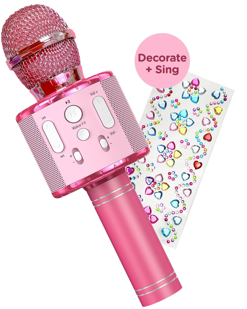 [AUSTRALIA] - Move2Play Kids Karaoke Microphone, Decorate with Jewel Stickers, Gift for Girls, Ages 3, 4, 5, 6, 7, 8 Pink 