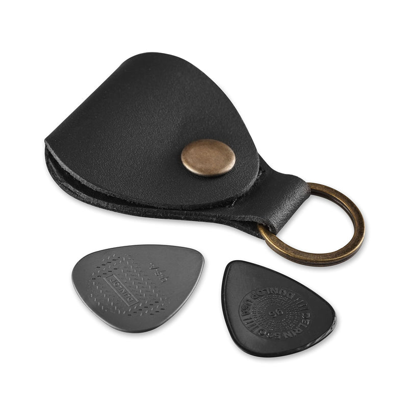 Leather Guitar Pick Holder Keychain, Guitar Pick Holder Case Bag, Plectrum Key Fob Cases Bag, Gift for Guitar Players (Black) Black