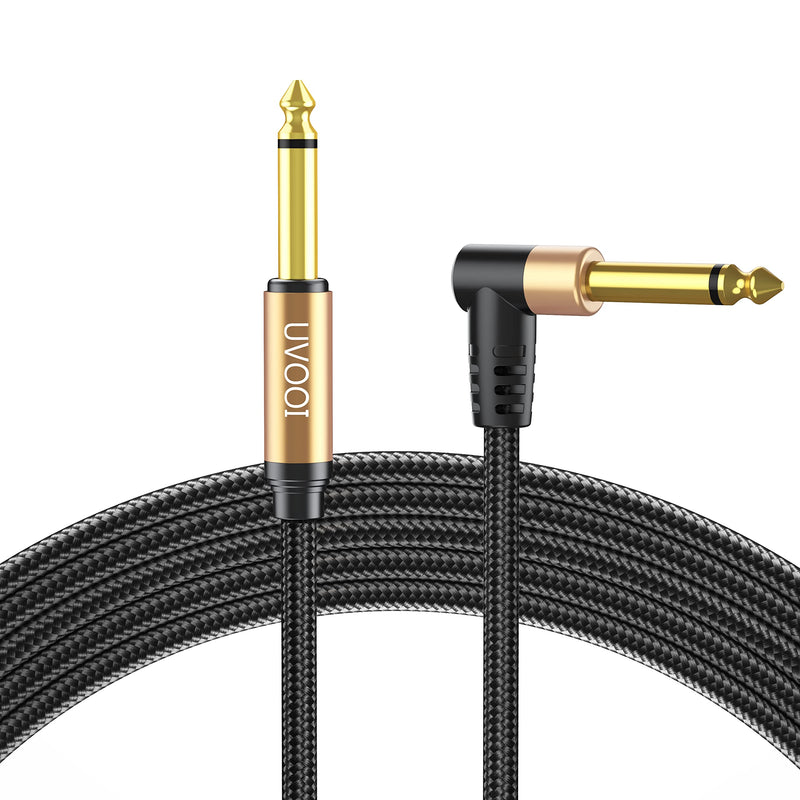 UVOOI Guitar Cable 10 ft, Instrument Cable Braided Male to Male, 1/4 inch Electric Guitar AMP Cord Right Angle 90 Degree Tweed Noiseless for Bass Acoustic Guitar Speaker Amplifier Keyboard Mandolin 10 Feet 1 Pack